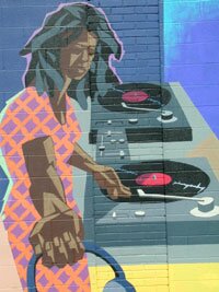 Girl playing records
